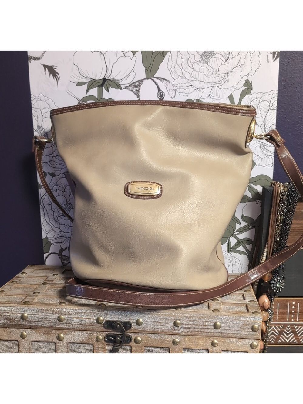 Capezio Beige & Brown Bucket Bag